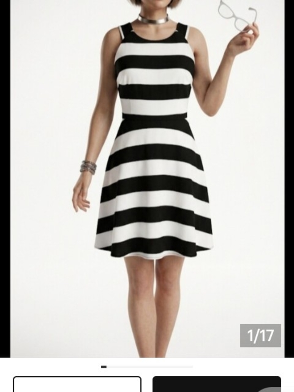 RACHEL Rachel Roy Black and White Horizontal Stripe Sleeveless Mini Dress